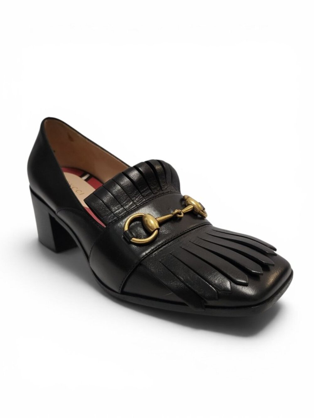 Gucci Malaga Horsebit Kiltie Fringe Loafer Block Heel Shoe